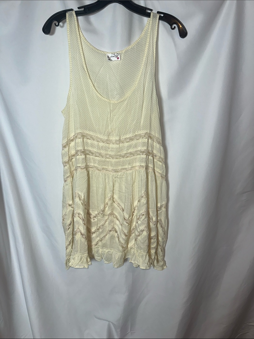 Free people Sheer Cream Mesh Tank Dress/Tunic with Lace Panels